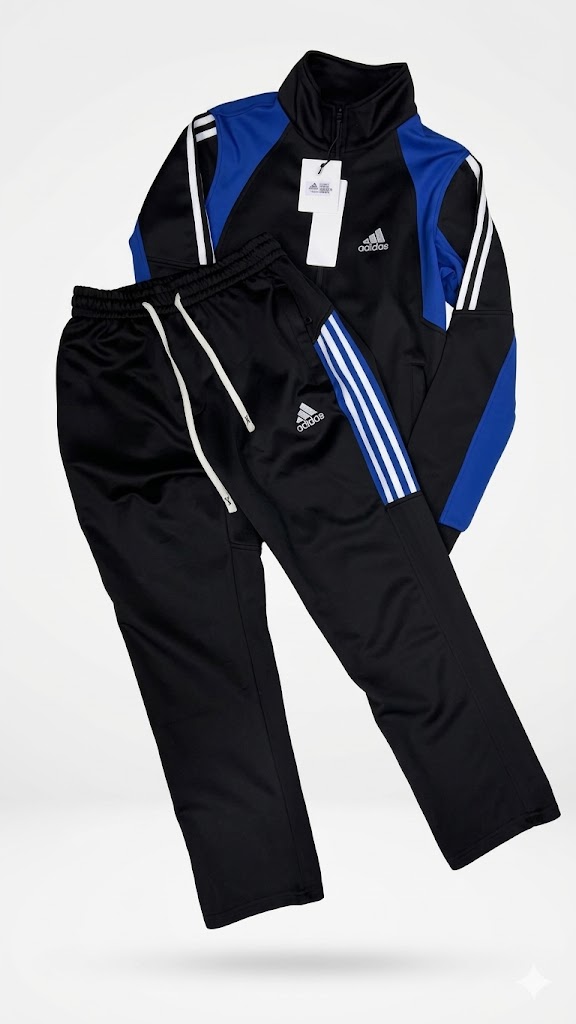 Premium Black and Blue Adidas Tracksuit Set